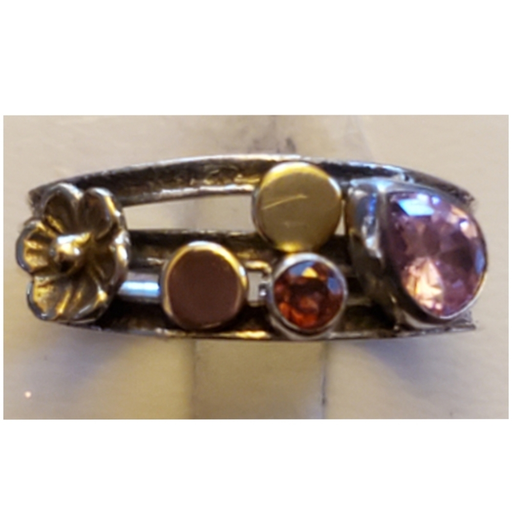 Genuine 1.3ct Pink Kunzite & Garnet 2-Tone Ring
